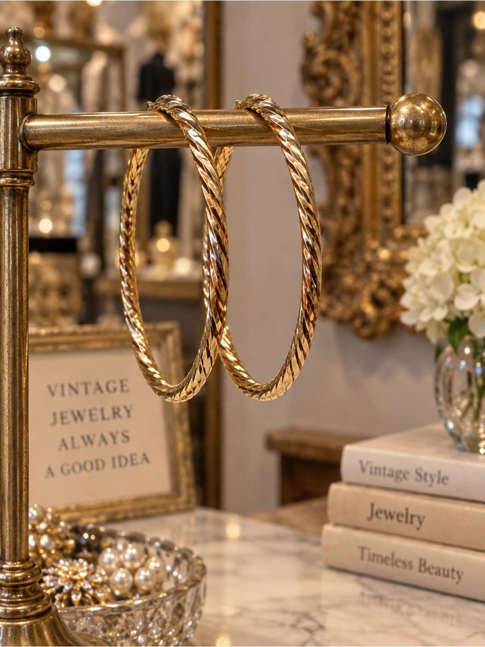 Gold Twisted Hoop Earrings - Women's Fashion Jewelry
